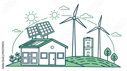 Green Clean Energy Future Concept with Solar and Wind Power Generation