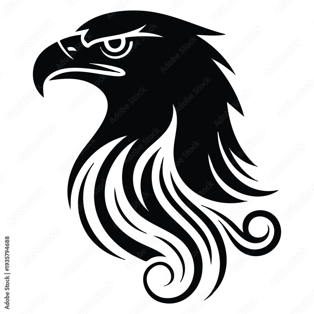Obraz premium Griffin head icon mythological creature with ornate feathers and curly tendrils fantasy animal mascot ideal for sports teams gaming branding