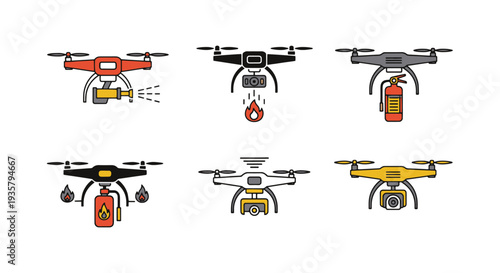 Fire Drone Line art minimal smooth color vector