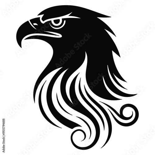 Griffin head icon mythological creature with ornate feathers and curly tendrils fantasy animal mascot ideal for sports teams gaming branding