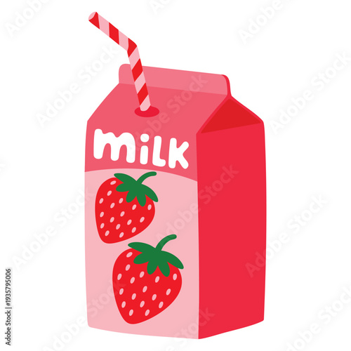Hand drawing cartoon cute strawberry milk in pink box beverage design ideal for sticker icon packaging kids menu and playful drink themed graphics