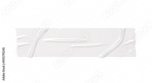 Close Up of White Adhesive Tape Strip on White Background with Wrinkles and Creases Minimalist Style