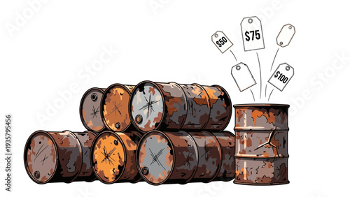 Rusty Oil Barrels Stacked.