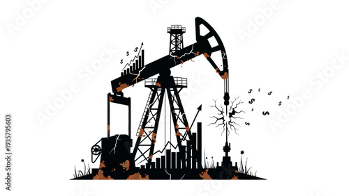 Oil Pumpjack Silhouette Landscape.