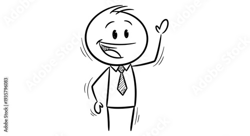 Simple stick figure man wearing a tie and smiling.