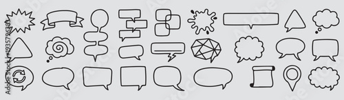 This image is a collection of hand-drawn speech bubbles and design elements often used in graphic design, comics, or journaling.