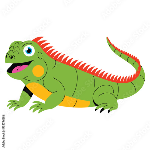 Happy iguana cartoon isolated on white background illustration representing reptile character, tropical wildlife and fun animal design