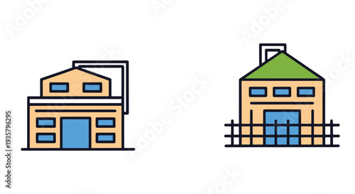 Fish farm Line art vector set modern abstract style illustration