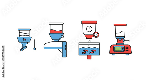 Fish feeder machine Line art soft tone color vector