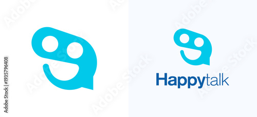 Creative happy talk with chat bubble logo icon design vector illustration, Symbol speech for communication, social app networking group and identity business