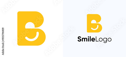 Creative modern abstract happy face smile logo icon design vector illustration template inspiration, Simple symbol initial letter B sign with smiling concept for brand identity business company