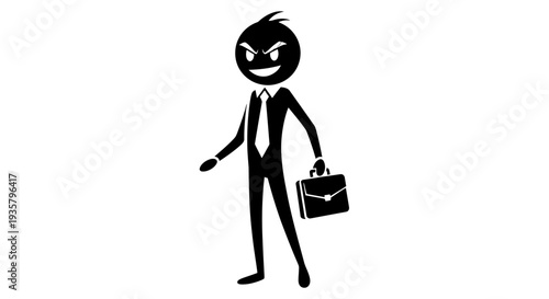 Smiling businessman character holding a briefcase in a simple illustration.