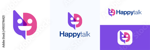 People happy face cheerful with chat talk bubble, logo speech icon design vector, human organization teamwork, family together, health care, social app networking group, symbol people hub for identity