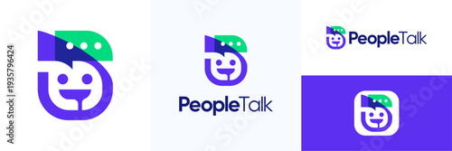 People happy smile with above chat talk bubble, logo speech icon design vector illustration, Symbol human organization teamwork, family together, health care, social app networking group, education