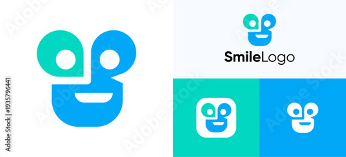 Modern minimal happy face smile logo icon design vector illustration template inspiration, Simple symbol funny smiling concept for brand identity business company