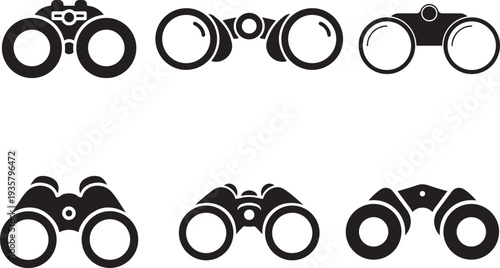 Modern binoculars icon collection isolated on white, simple editable vector style