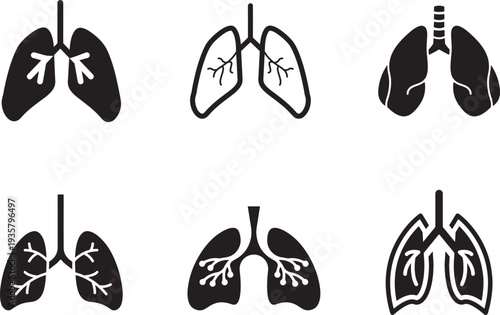  Lungs icon set vector illustration isolated on white, medical anatomy design