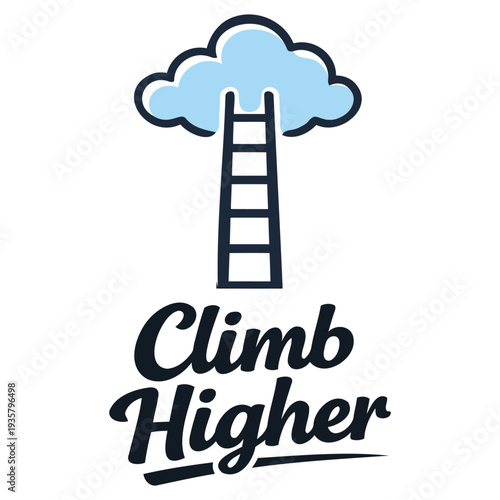 Illustrative logo design featuring a ladder reaching into a cloud symbolizing ambition and growth concept