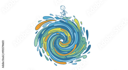 Vibrant swirling pattern with blue, green, and orange hues.