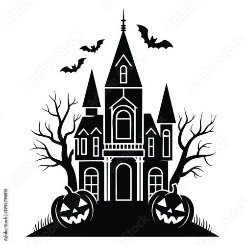 Haunted house silhouette vector cartoon illustration perfect for halloween design spooky decor sticker print and mysterious ghost themed artwork
