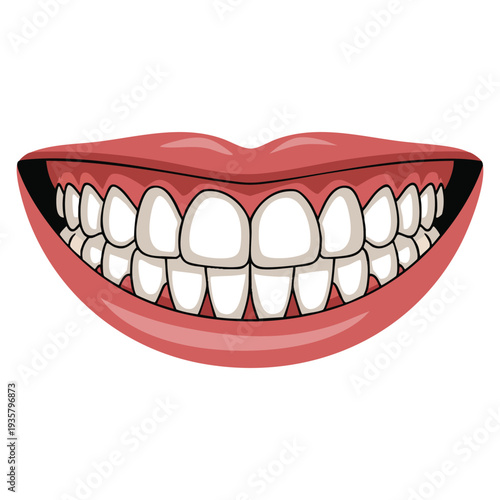 Healthy smile with beautiful smiling mouth and healthy teeth isolated on white, dentistry, dental treatment, whitening and orthodontics vector design