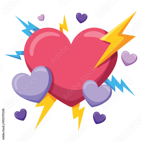 Hearts lightning girl power concept vector illustration for feminism strength empowerment and bold design theme