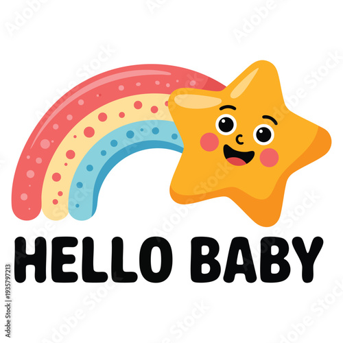 Hello baby star badge in detailed vector illustration style suitable for infant celebration greeting card nursery and baby shower themed artwork