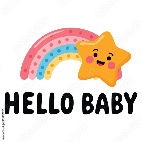 Hello baby star badge vector illustration isolated design element perfect for newborn celebration greeting card nursery decor and baby shower themes