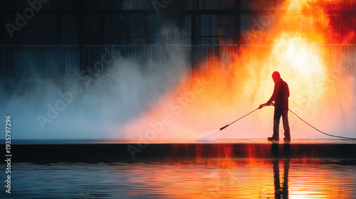Person cleaning a patio wit...
