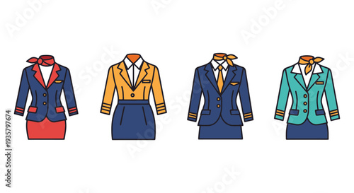 Flight Attendant Uniform Line dynamic smooth tone illustration