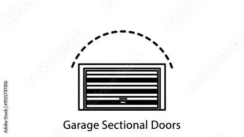 Architectural drawing of a modern residential sectional garage door opening mechanism