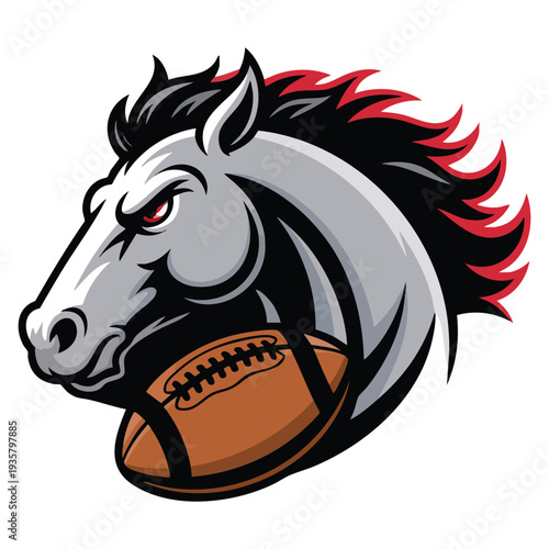 Horse head vector mascot in cartoon illustration style created for american football team identity logo badge emblem and dynamic sports branding design