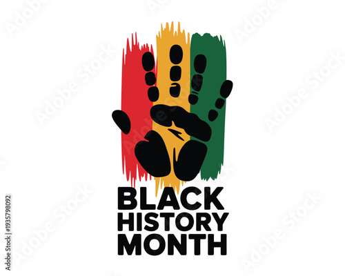 Black History Month celebration with vibrant Pan-African flag colors and handprint symbol