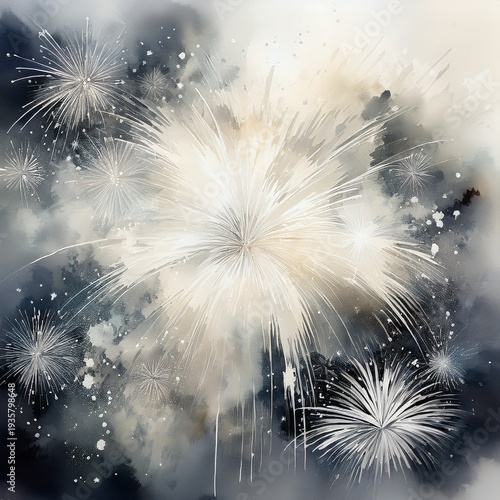 soft watercolor style abstract background showing faint bursts of white and silver fireworks blendin