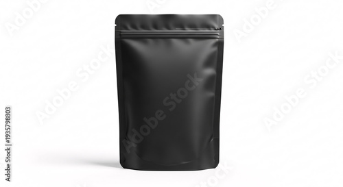 Blank Black Standup Pouch Mockup Isolated on White Background Food Package Template with Ziplock for Coffee Beans Tea Nuts Granola Flour and Food Products