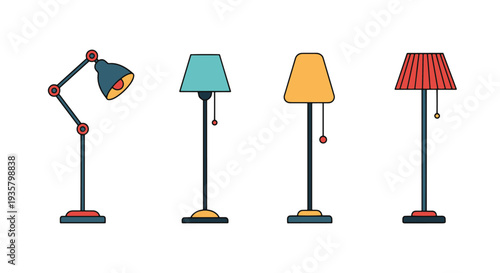 Floor Lamp Line art minimal digital color illustration