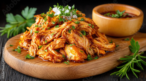 Shredded cooked chicken