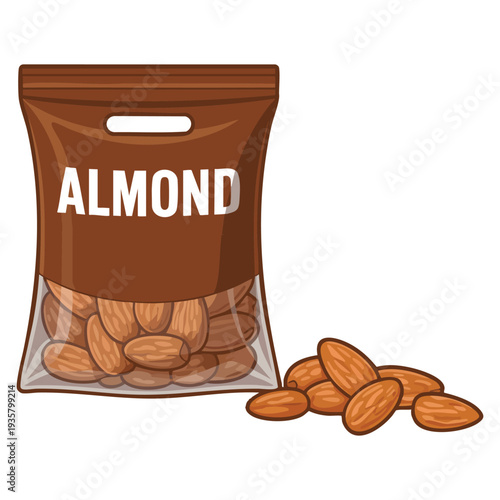 Illustration of almonds in a bag natural food ingredient design suitable for grocery organic snack and healthy diet themes