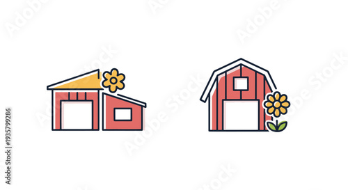 Flower farm Line art vector colorful modern