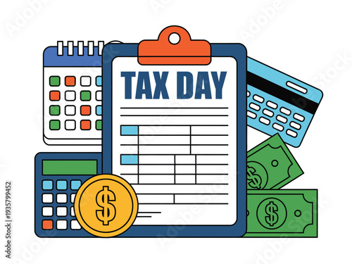 Tax Day deadline approaching with financial planning tools and currency