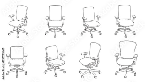 Collection of various ergonomic office chairs with wheels for comfort and productivity