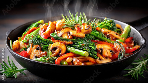 Stir-fried food cooking in ...