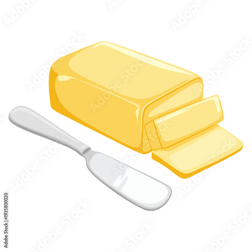 Illustration of butter and illustration of a butter knife kitchen ingredient concept ideal for cooking baking breakfast and culinary themed designs