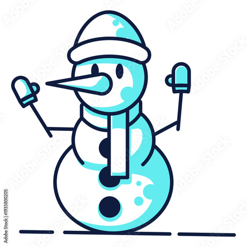 Cute snowman gloves hat scarf cyan duotone