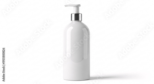 Elegant White Pump Bottle with Silver Accents on a Clean White Background in Studio Lighting for Product Display