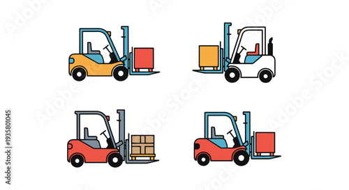Forklift Line art vector set abstract dynamic style