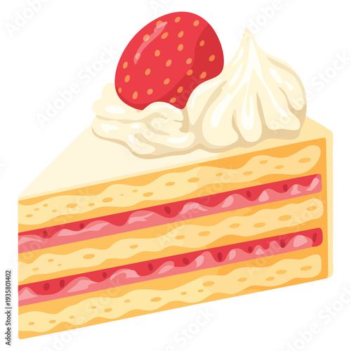 Illustration of strawberry shortcake cut slice ideal for pastry dessert menu bakery and sweet food themed artwork