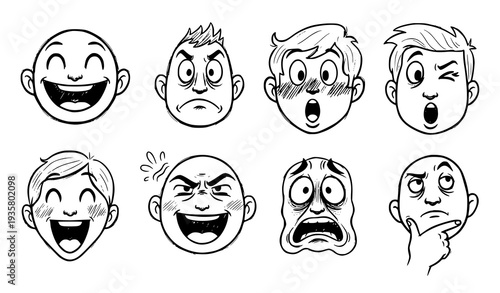 Hand Drawn Cartoon Emotions Scribble Face Icons