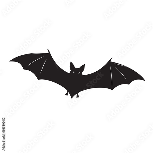 Cector illustration depicts a bat with its wings spread, in a silhouette, against a white background.