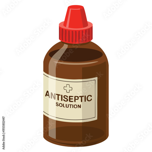 Isolated antiseptic solution bottle vector illustration ideal for healthcare hygiene concept pharmacy packaging branding and sanitation themed artwork